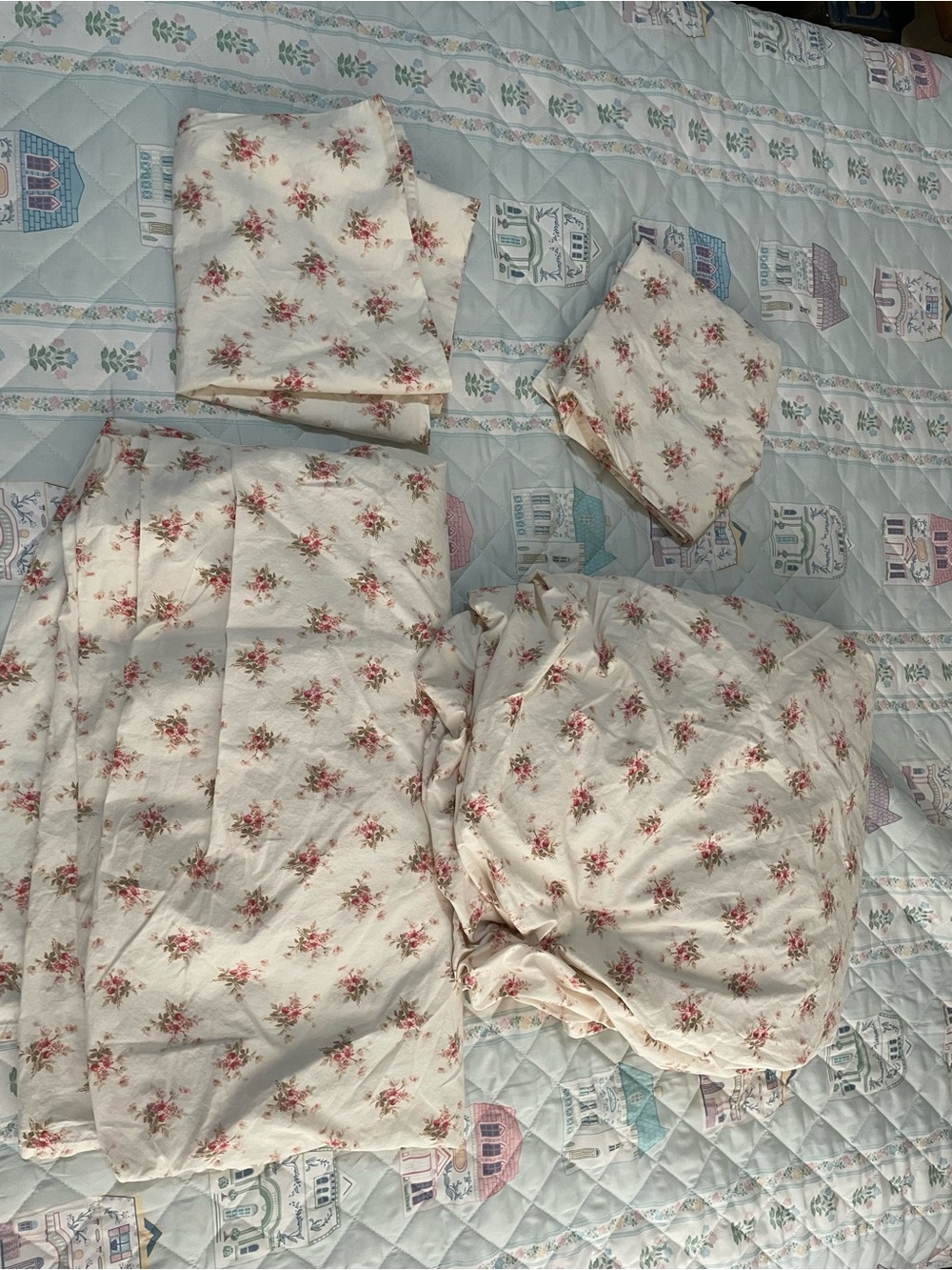 Laura Ashley Cream and Pink Floral Cotton Sheet Set